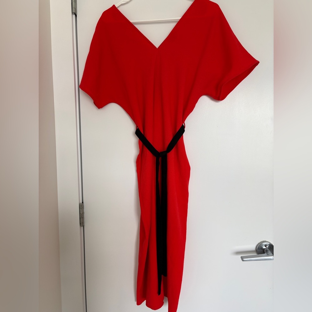 Topshop Red Maxi Dress with Black Waist Tie